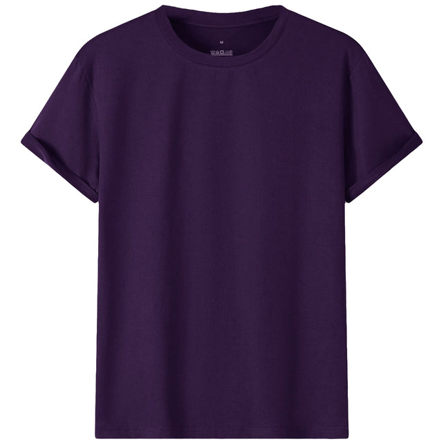 Adult 100% Cotton T-Shirt Unisex Men's Basic Plain Blank Crew Tee Tops Shirts - Purple