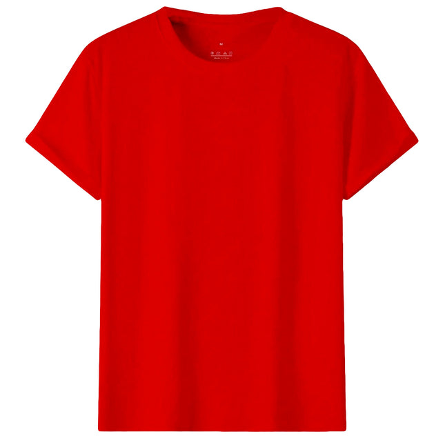 Adult 100% Cotton T-Shirt Unisex Men's Basic Plain Blank Crew Tee Tops Shirts - Red