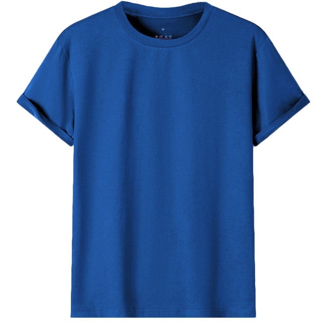 Adult 100% Cotton T-Shirt Unisex Men's Basic Plain Blank Crew Tee Tops Shirts - Royal Blue