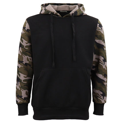 Adult Mens Pullover Fleece Lined Hoodie Camouflage Military Casual Jacket Jumper - Green Camo