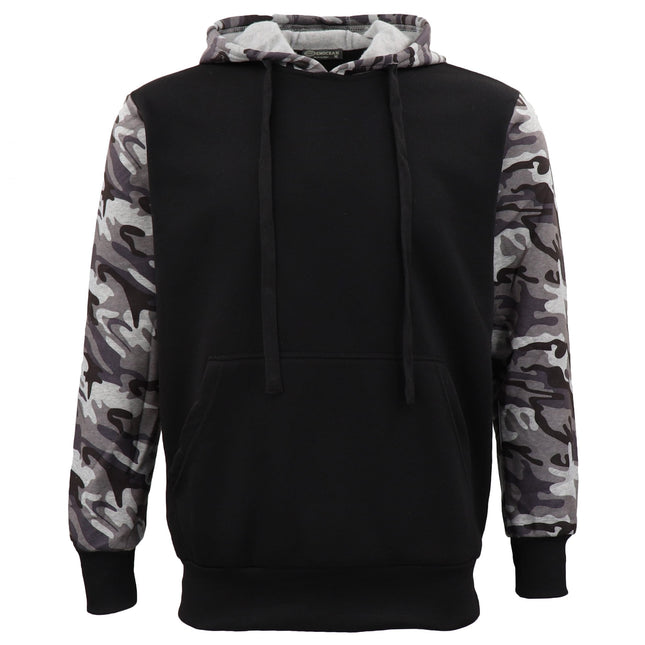 Adult Mens Pullover Fleece Lined Hoodie Camouflage Military Casual Jacket Jumper - Grey Camo