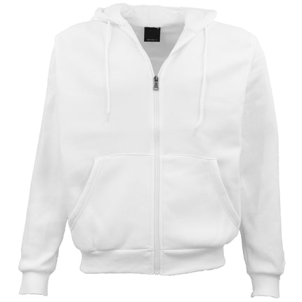 Adult Unisex Zip Plain Fleece Hoodie Hooded Jacket Mens Sweatshirt Jumper - White