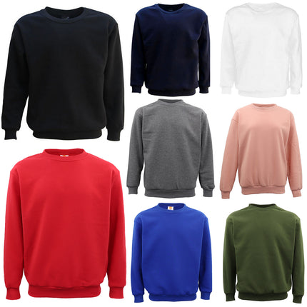 new-adult-unisex-plain-pullover-fleece-jumper-mens-long-sleeve-crew-neck-sweater