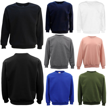 new-adult-unisex-plain-pullover-fleece-jumper-mens-long-sleeve-crew-neck-sweater