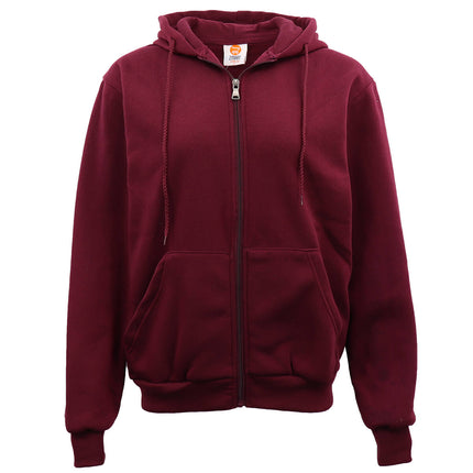 Adult Unisex Zip Plain Fleece Hoodie Hooded Jacket Mens Sweatshirt Jumper - Burgundy