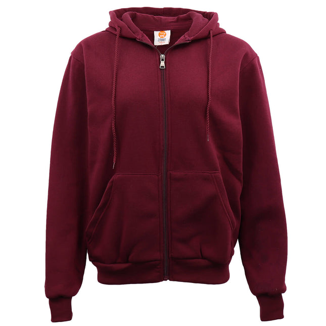 Adult Unisex Zip Plain Fleece Hoodie Hooded Jacket Mens Sweatshirt Jumper XS-6XL - Burgundy