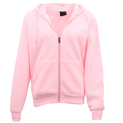 Adult Unisex Zip Plain Fleece Hoodie Hooded Jacket Mens Sweatshirt Jumper - Light Pink