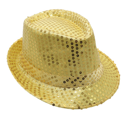 Adults Kids Unisex Sequin Fedora Hat Dance Cap Solid Jazz Party Glitter Costume