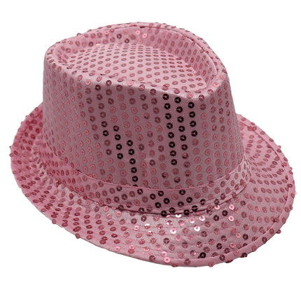 Adults Kids Unisex Sequin Fedora Hat Dance Cap Solid Jazz Party Glitter Costume