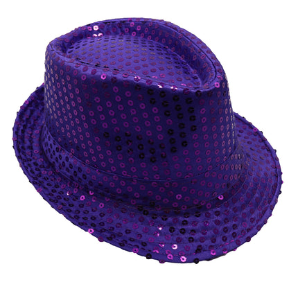 Adults Kids Unisex Sequin Fedora Hat Dance Cap Solid Jazz Party Glitter Costume