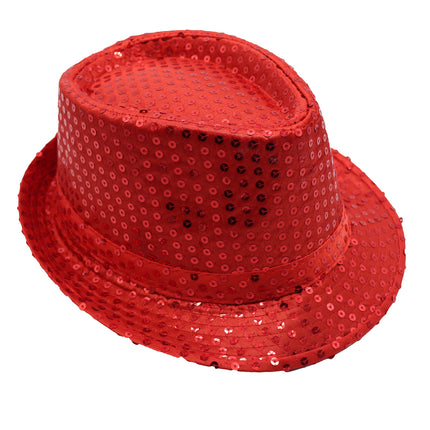 Adults Kids Unisex Sequin Fedora Hat Dance Cap Solid Jazz Party Glitter Costume