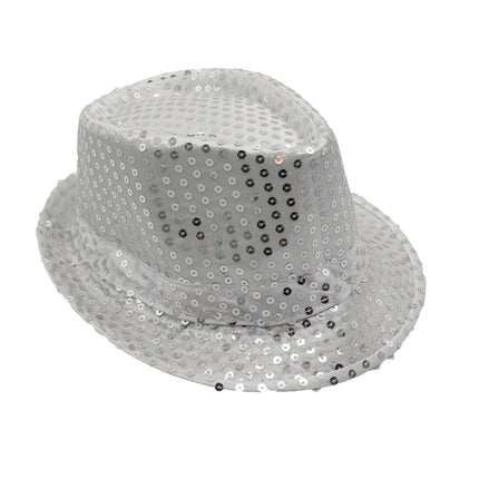 Adults Kids Unisex Sequin Fedora Hat Dance Cap Solid Jazz Party Glitter Costume