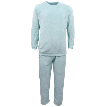 Adults Unisex 100% Flannel 2PCS Set Loungewear Long Pyjamas Sleepwear Nightie - Aqua