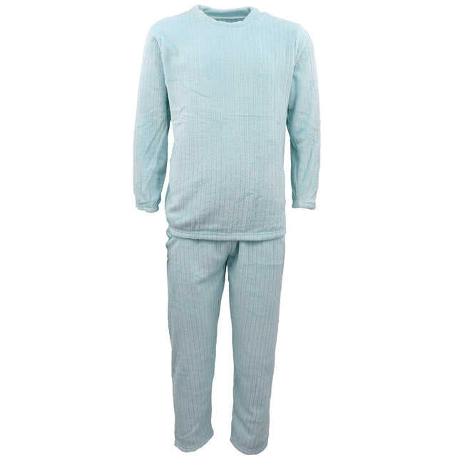 Adults Unisex 100% Flannel 2PCS Set Loungewear Long Pyjamas Sleepwear Nightie - Aqua