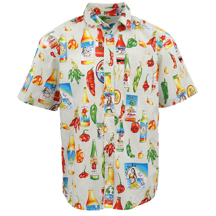 100% Cotton Adults Hawaiian Beach Shirt Summer Casual Tee Tops - Chilli Sauce