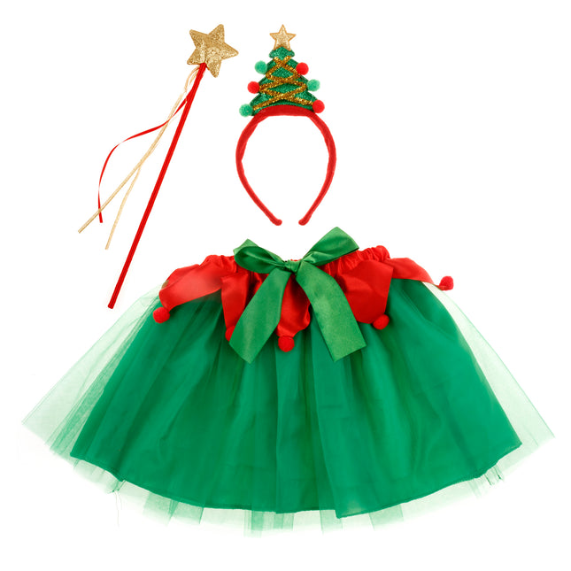 Christmas Girls Tutu Skirt w Headband Wand Wings Set Tulle Kids Dress Party Wear