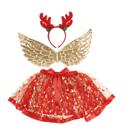 Christmas Girls Tutu Skirt w Headband Wand Wings Set Tulle Kids Dress Party Wear