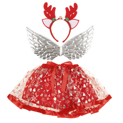 Christmas Girls Tutu Skirt w Headband Wand Wings Set Tulle Kids Dress Party Wear