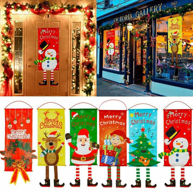 Christmas Hanging Banner Flag Door Window Decor Santa Reindeer Snowman Ornaments - Zmart Australia