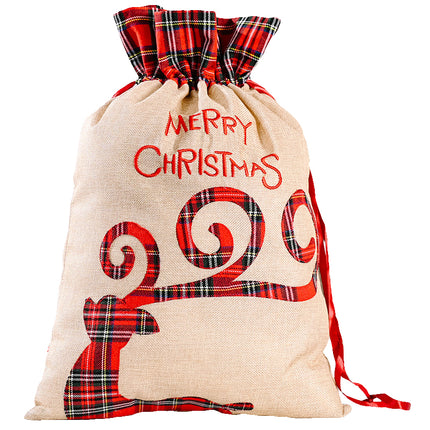 Christmas Hessian Santa Sack Canvas Xmas Reindeer Stocking Candy Kids Gift Bag