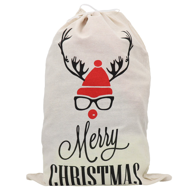 Christmas Large Canvas Hessian Santa Sack Xmas Stocking Reindeer Kids Gift Bag