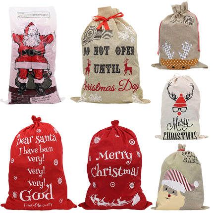 Christmas Large Canvas Hessian Santa Sack Xmas Stocking Reindeer Kids Gift Bag