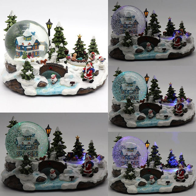 Christmas Musical Santa House Train Rotating Snow Globe Water Crystal Xmas Ball - Zmart Australia