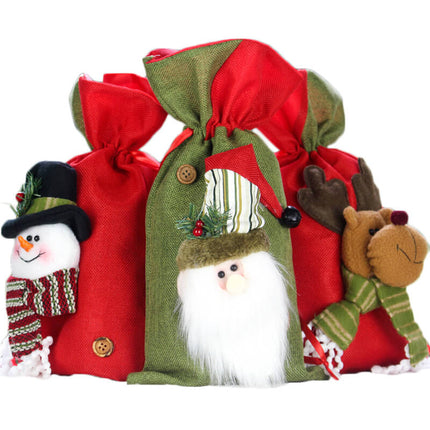 Christmas Sack Santa Reindeer Gift Candy Canvas Stocking Bag Xmas Party Decor - Zmart Australia