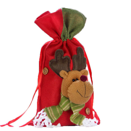 Christmas Sack Santa Reindeer Gift Candy Canvas Stocking Bag Xmas Party Decor - Zmart Australia