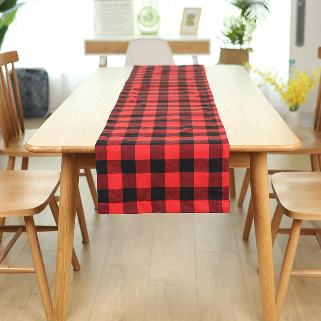 Christmas Table Cloth Runner Red Black Check Tableware Xmas Dining Party Decor - Zmart Australia