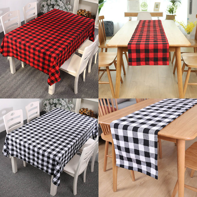 Christmas Table Cloth Runner Red Black Check Tableware Xmas Dining Party Decor - Zmart Australia