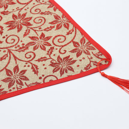 Christmas Table Runner Linen Xmas Print Floral Banquet Home Kitchen Party D???cor