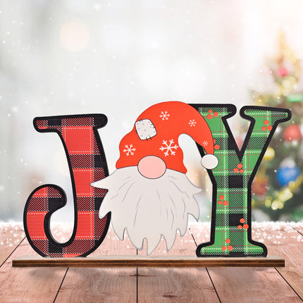 Christmas Wooden Stand Sign Plaque Plaid Santa Gift Home Ornament Xmas D???cor