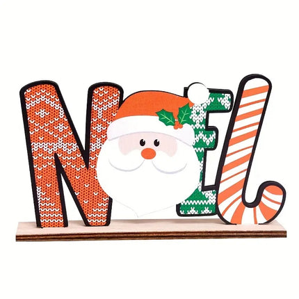 Christmas Wooden Stand Sign Plaque Plaid Santa Gift Home Ornament Xmas D???cor
