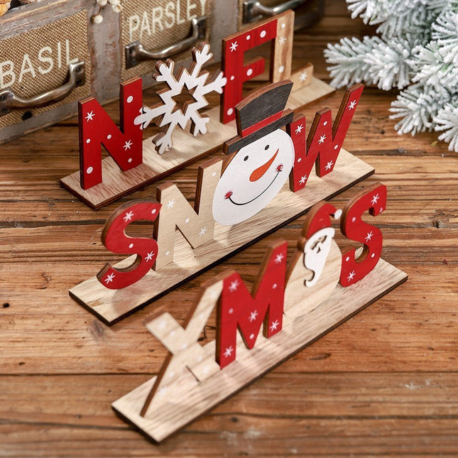 Christmas Wooden Table Stand Sign Plaque Ornament Santa Snowman Party Xmas Decor - Zmart Australia