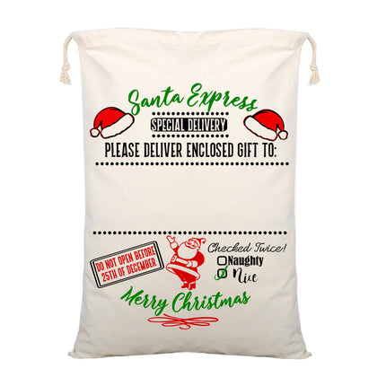 50x70cm Canvas Hessian Christmas Santa Sack Xmas Stocking Reindeer Kids Gift Bag - Zmart Australia