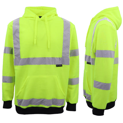 HI VIS Hooded Safety Jumper Hoodie Sweatshirt Tradie Workwear Fleece Jacket Coat - Fluro Yellow