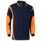 HI VIS Long Sleeve Workwear Polo Shirt Cool Dry Reflective Safety w Chest Pocket - Navy / Orange