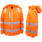 HI VIS Puffer Safety Jacket Reflective Tape Removable Hood Zip Pocket Puffy Coat - Fluro Orange