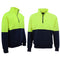 Hi Vis Safety Fleecy Half Zip Pullover Jumper Jacket Sweater Shirts Workwear - Fluro Yellow / Navy