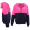 HI VIS Safety Full Zip Thick Sherpa Fleece Hoodie Workwear Jacket Jumper Winter - Fluro Pink / Navy