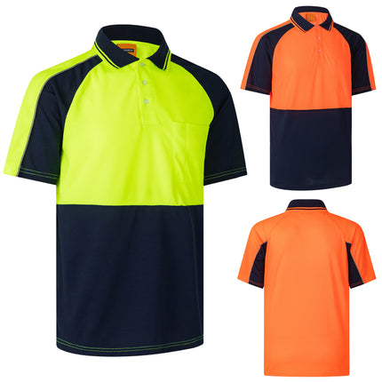 hi-vis-short-sleeve-polo-workwear-shirt-tops-tee-tradie-cool-dry-safety-two-tone