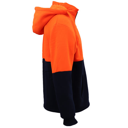 Hi-Vis Thick Sherpa Fur Fleece Hoodie Zip Jacket Jumper Detachable Hood Workwear