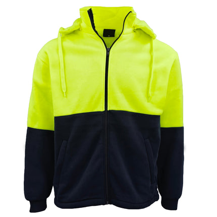 Hi-Vis Thick Sherpa Fur Fleece Hoodie Zip Jacket Jumper Detachable Hood Workwear