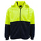 Hi-Vis Thick Sherpa Fur Fleece Hoodie Zip Jacket Jumper Detachable Hood Workwear - Fluro Yellow / Navy