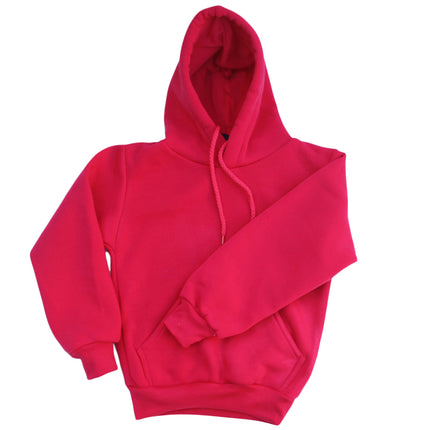 Kids Unisex Basic Pullover Hoodie Jumper School Uniform Plain Casual Sweat Shirt - Hot Pink