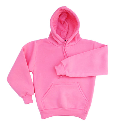 Kids Unisex Basic Pullover Hoodie Jumper School Uniform Plain Casual Sweat Shirt - Hot Pink