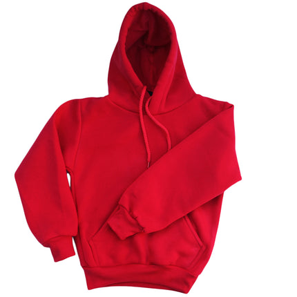 Kids Unisex Basic Pullover Hoodie Jumper School Uniform Plain Casual Sweat Shirt - Red