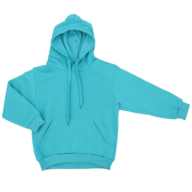 Kids Unisex Basic Pullover Hoodie Jumper School Uniform Plain Casual Sweat Shirt - Teal