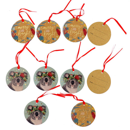 10x Christmas Hanging Gift Tags w String Xmas Paper Labels Home Party Decoration - Zmart Australia